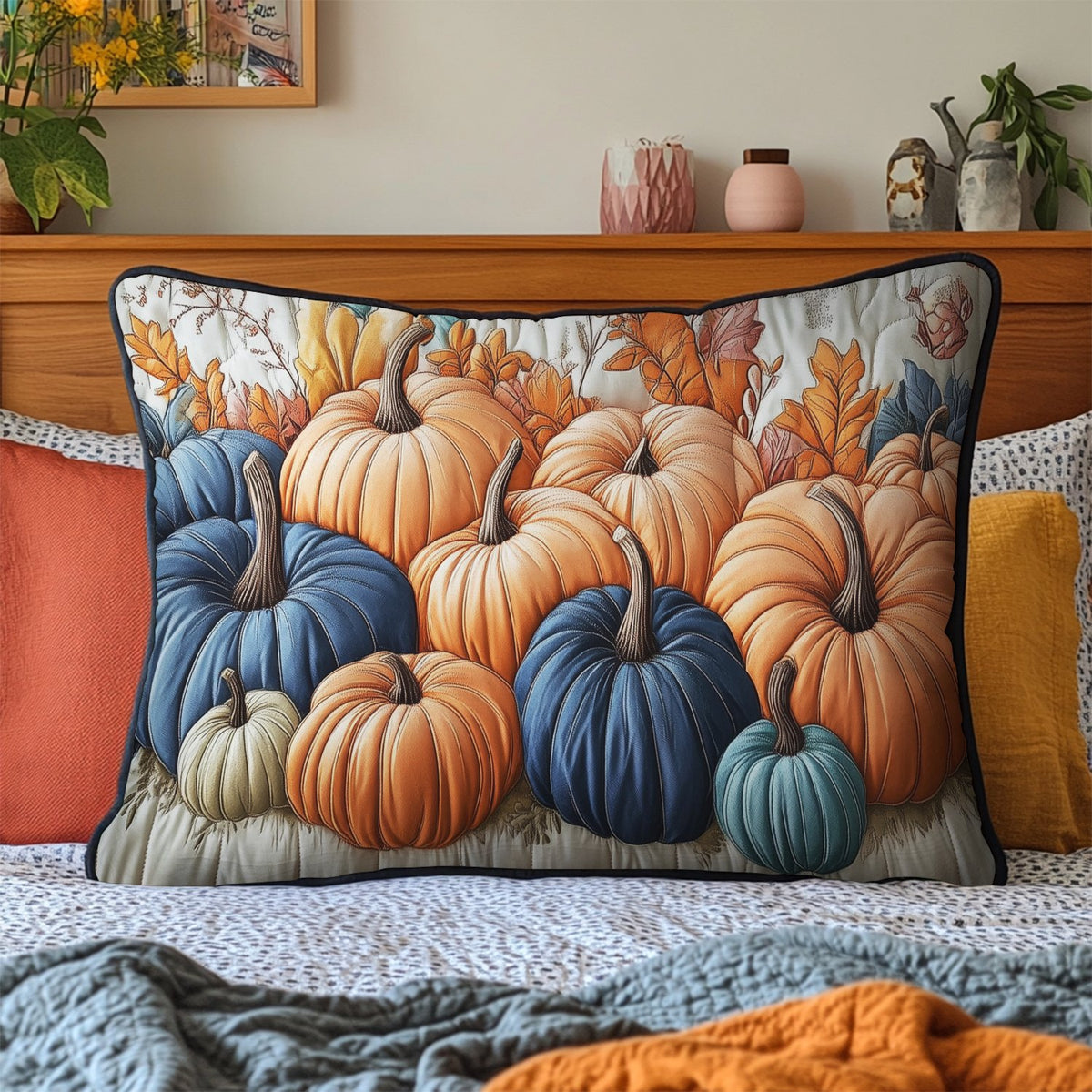 Cozy Pumpkin Quilted Bedding Cushion Cover printed cushion cover