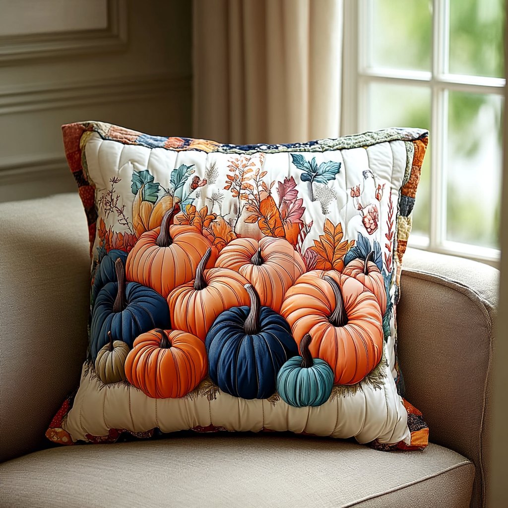 Cozy Pumpkin Quilted Cushion Cover printed cushion cover