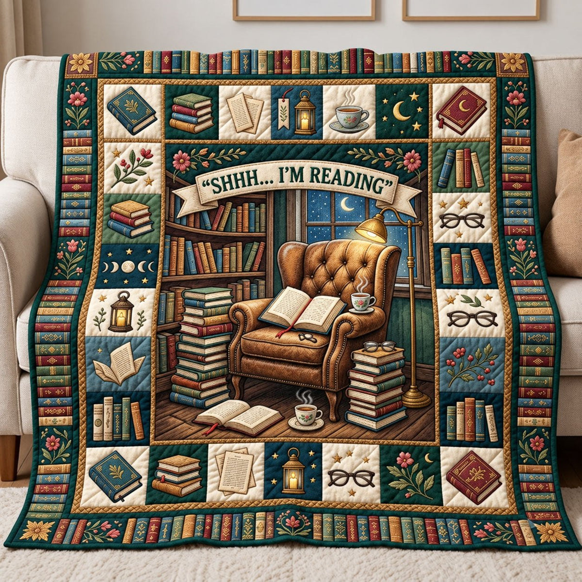Cozy Reading Quilted Blanket printed blanket