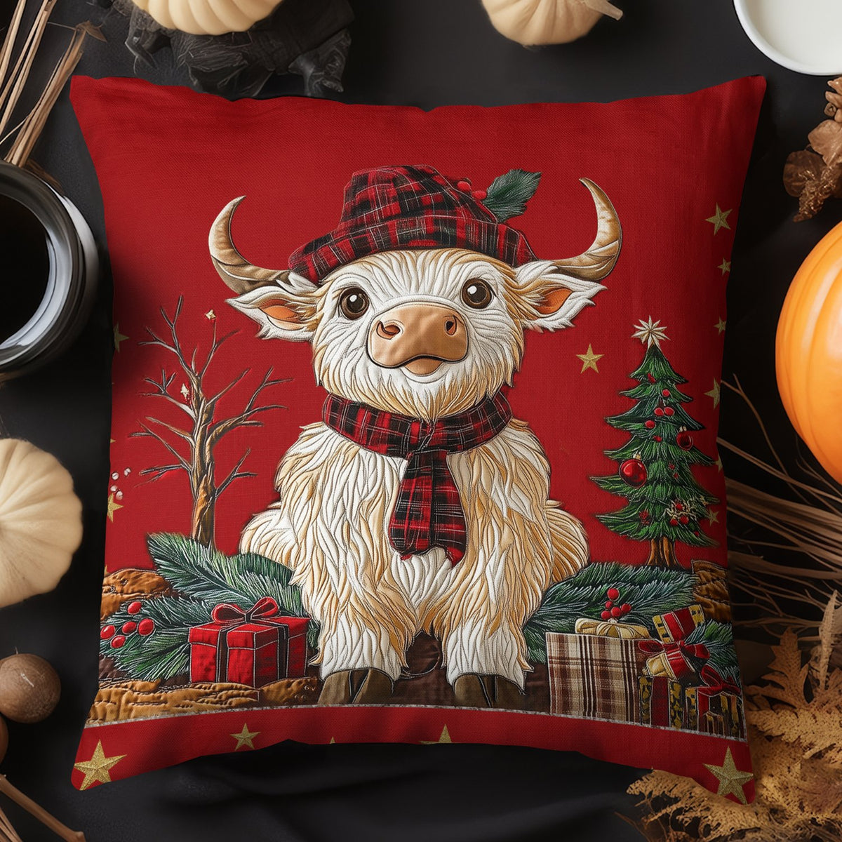 Cozy Red Plaid Quilted Cushion Cover printed cushion cover