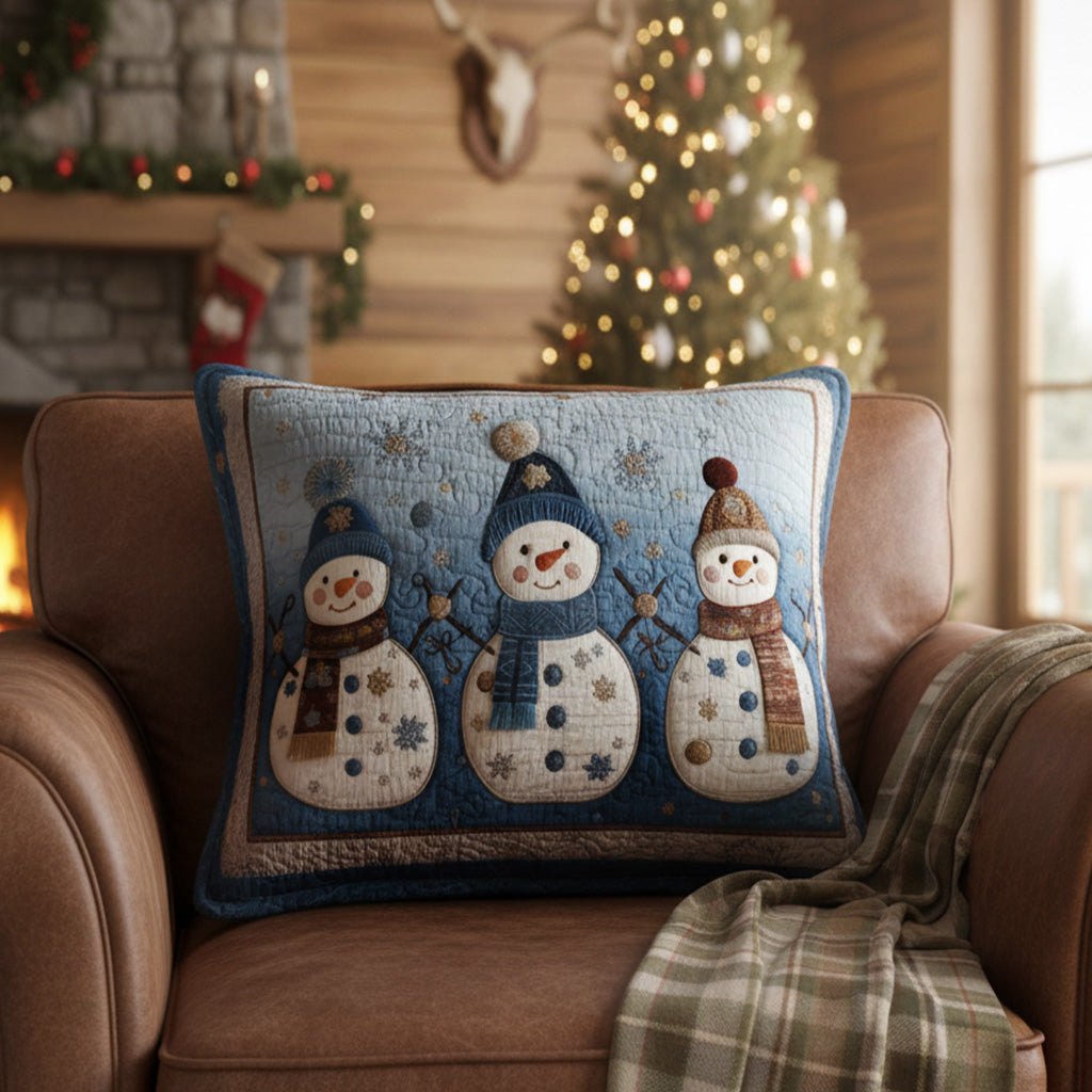 Cozy Snow Friends Quilted Cushion Cover printed cushion cover