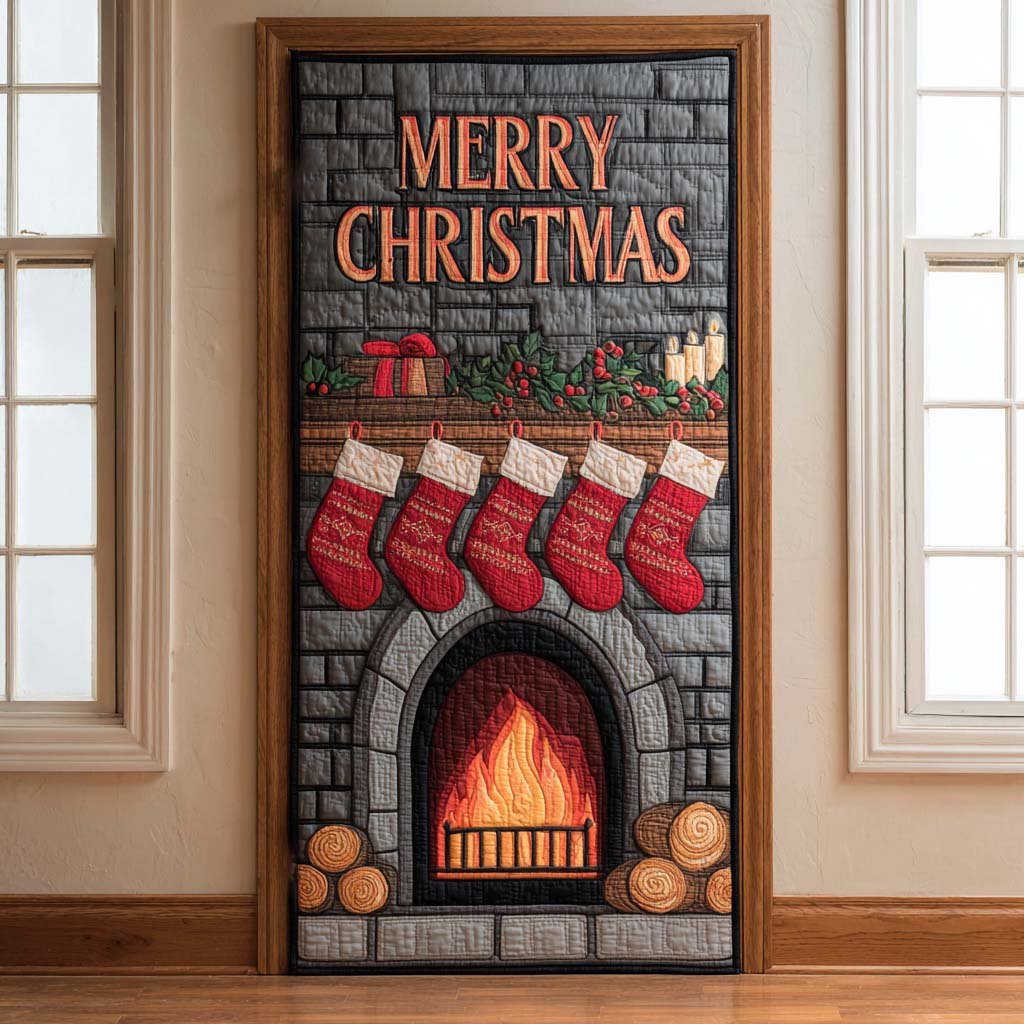 Cozy Stone Hearth Quilted Door Curtain printed door curtain