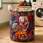 Creepy Carnival Clown Halloween Quilted Laundry Hamper printed laundry hamper
