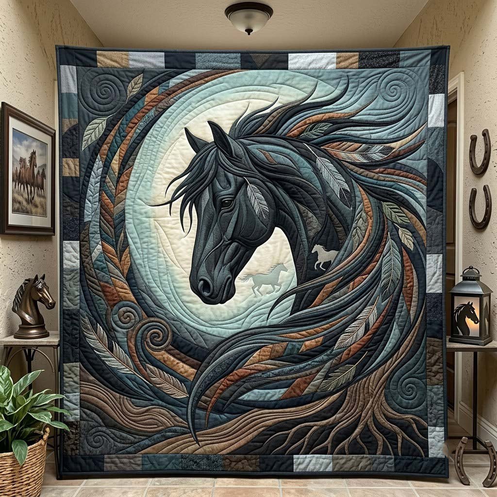 Crescent Moon Black Horse printed blanket