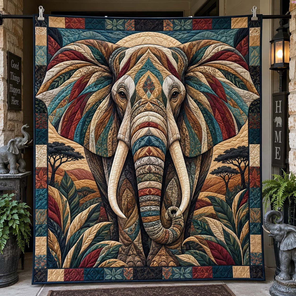 Crimson and Teal Elephant Mosaic printed blanket