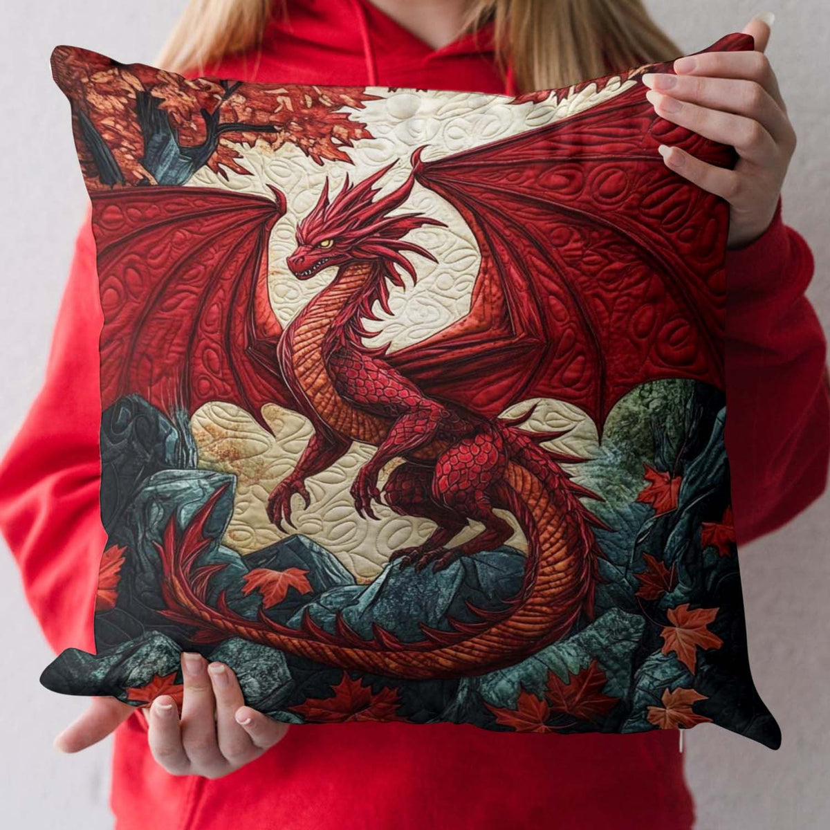 Crimson Blaze Quilted Cushion Cover printed cushion cover