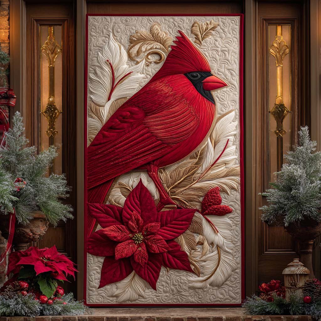 Crimson Cardinal Joy Quilted Door Curtain printed door curtain