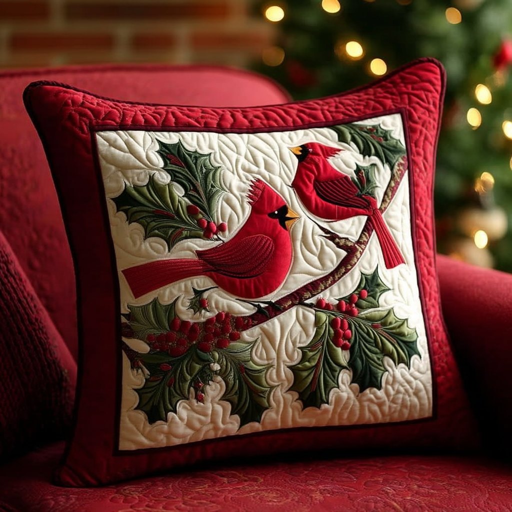 Crimson Cardinals Quilted Cushion Cover printed cushion cover