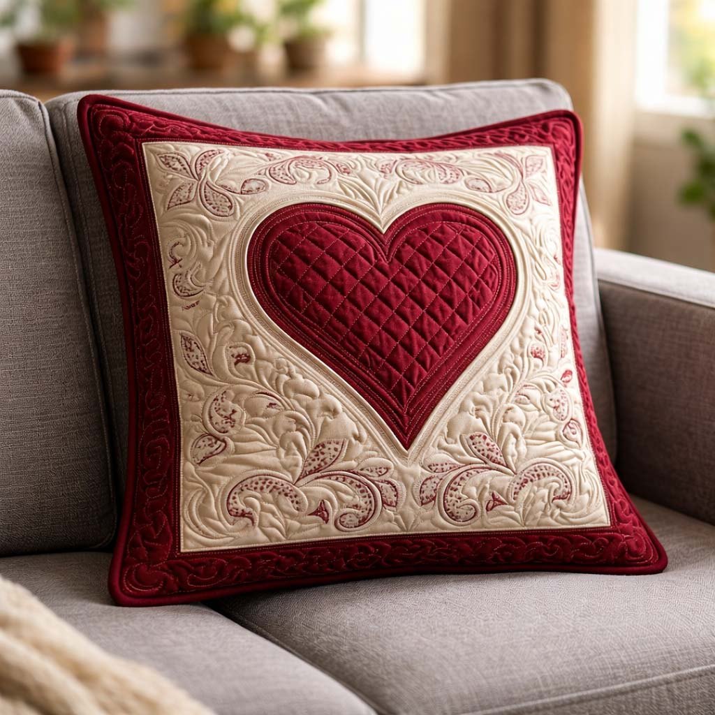 Crimson Heartloom Quilted Cushion Cover printed cushion cover