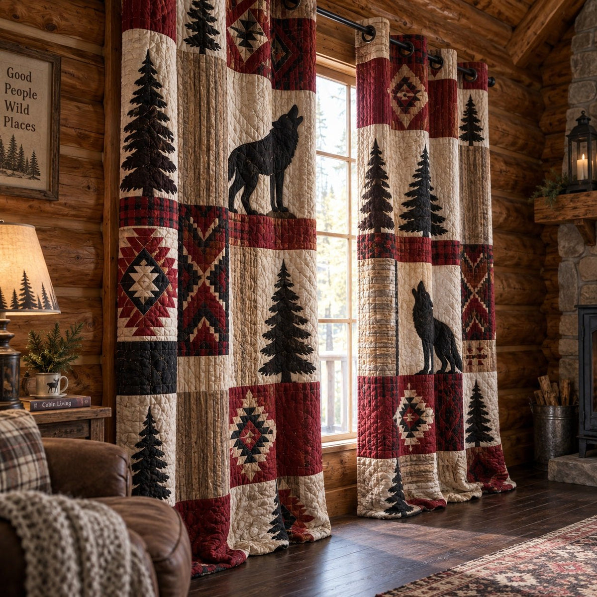 Crimson Timber Wolf Quilted Curtains printed door curtain
