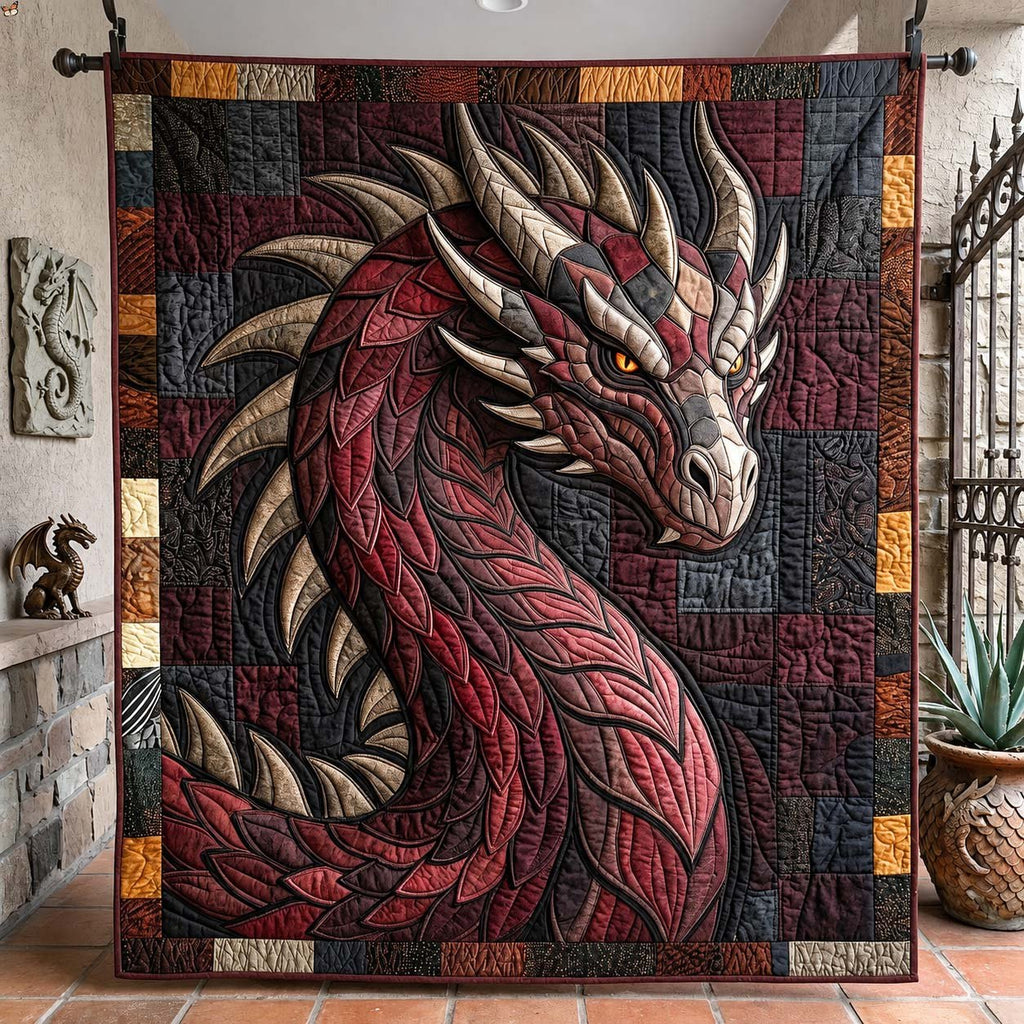 Crimson War Dragon Quilted Blanket printed quilt blanket