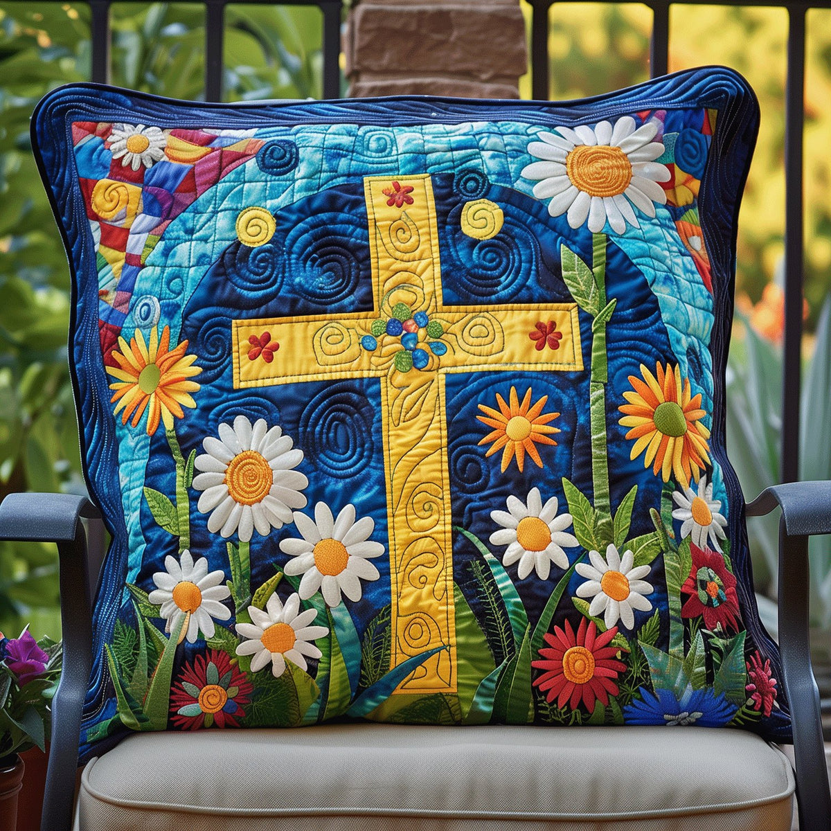 Cross of Light Quilted Cushion Cover printed cushion cover