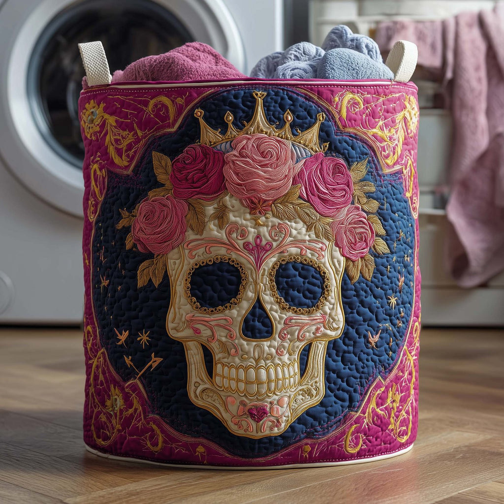 Crowned Skull Quilted Laundry Hamper printed laundry hamper