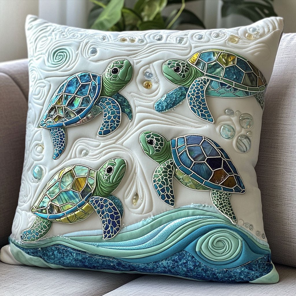 Crystal Wave Turtles Quilted Cushion Cover printed cushion cover