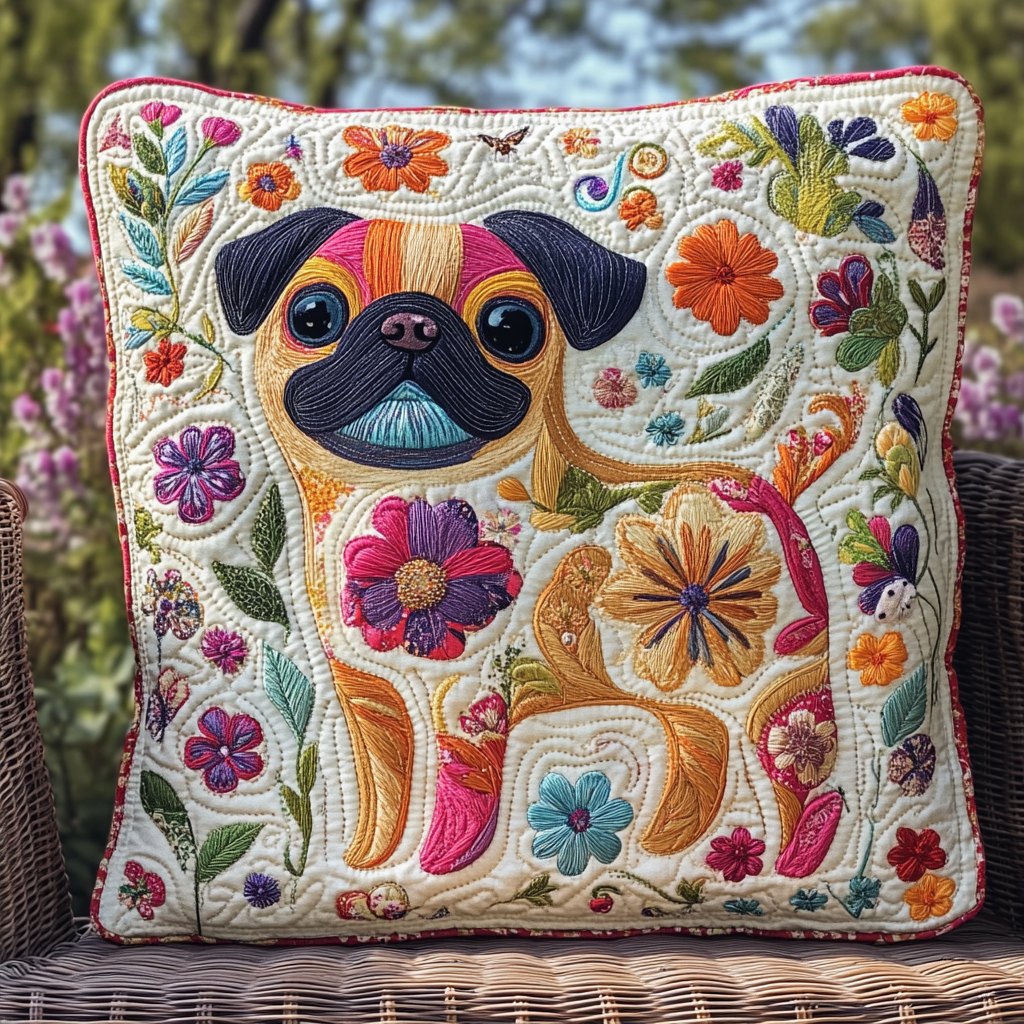 Cuddly Pug Quilted Cushion Cover printed cushion cover