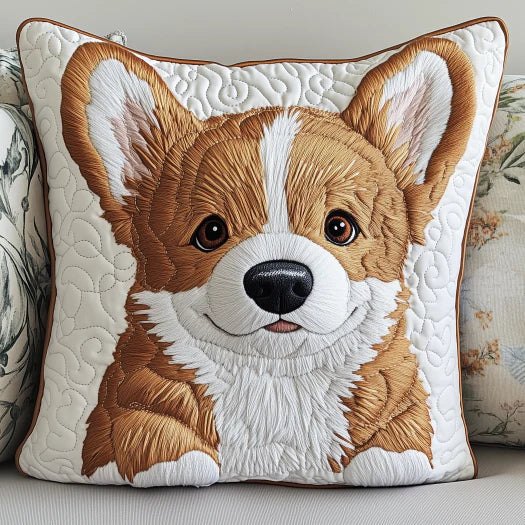 Cute Corgi Face Quilted Cushion Cover printed cushion cover