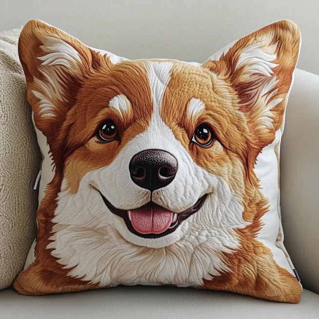 Cute Corgi Face Quilted Cushion Cover printed cushion cover