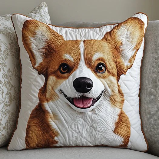 Cute Corgi Face Quilted Cushion Cover printed cushion cover