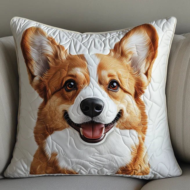 Cute Corgi Face Quilted Cushion Cover printed cushion cover