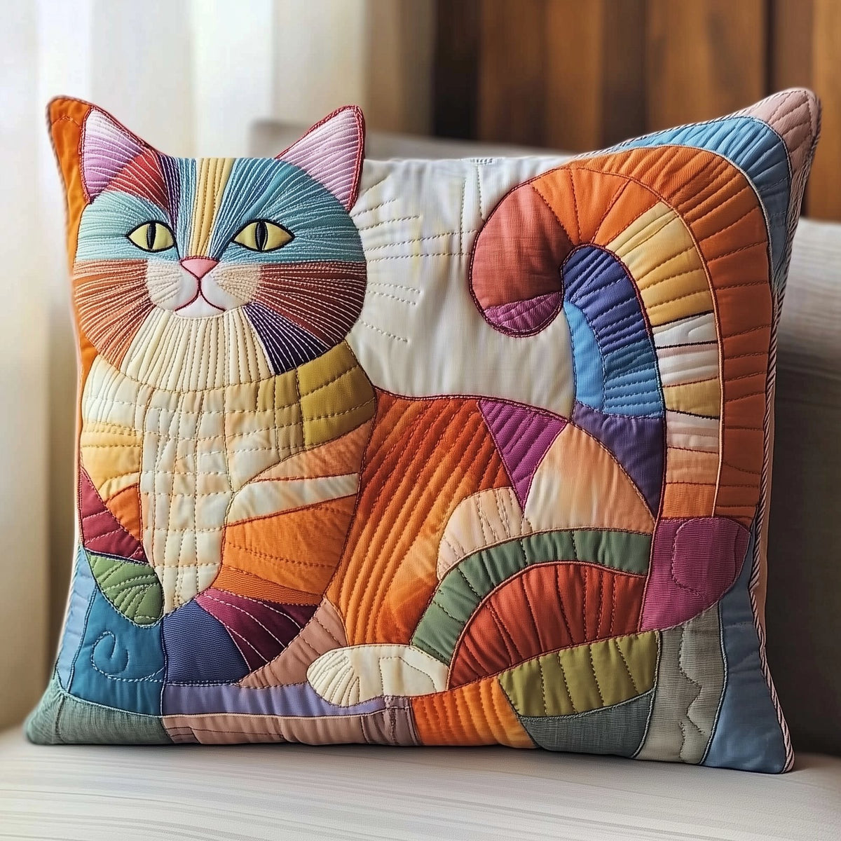 Cute Meow Quilted Cushion Cover printed cushion cover