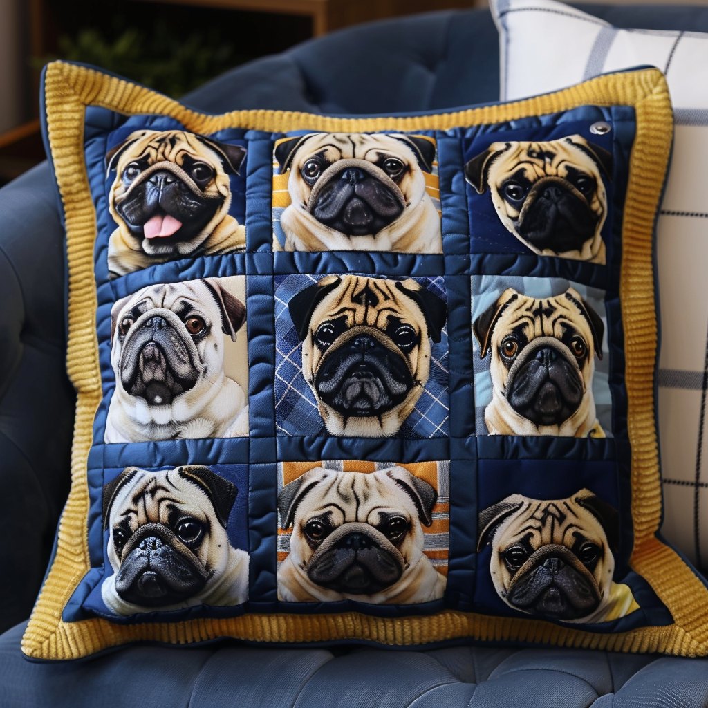 Cute Pug Expressions Quilted Cushion Cover printed cushion cover
