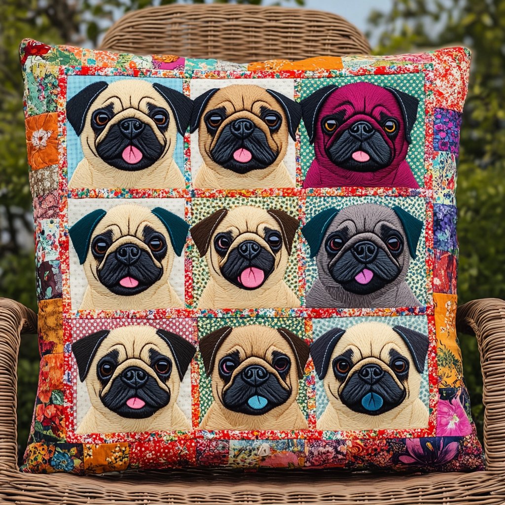 Cute Pugs Quilted Cushion Cover printed cushion cover