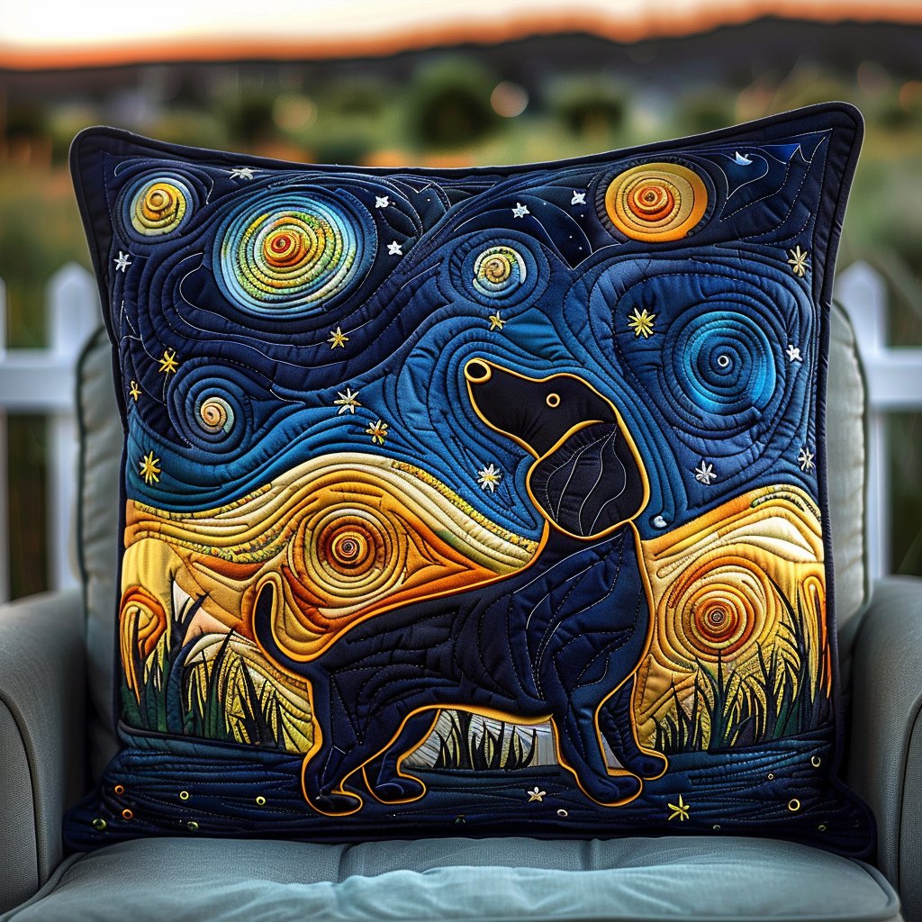 Dachie Mystical Night Quilted Cushion Cover printed cushion cover