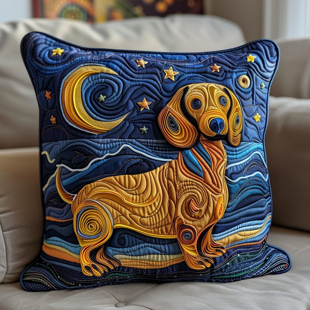 Dachie Night Quilted Cushion Cover printed cushion cover
