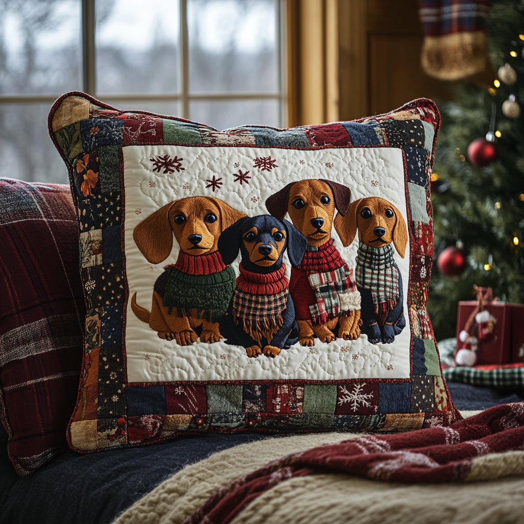 Dachshund by the Fire Quilted Cushion Cover printed cushion cover