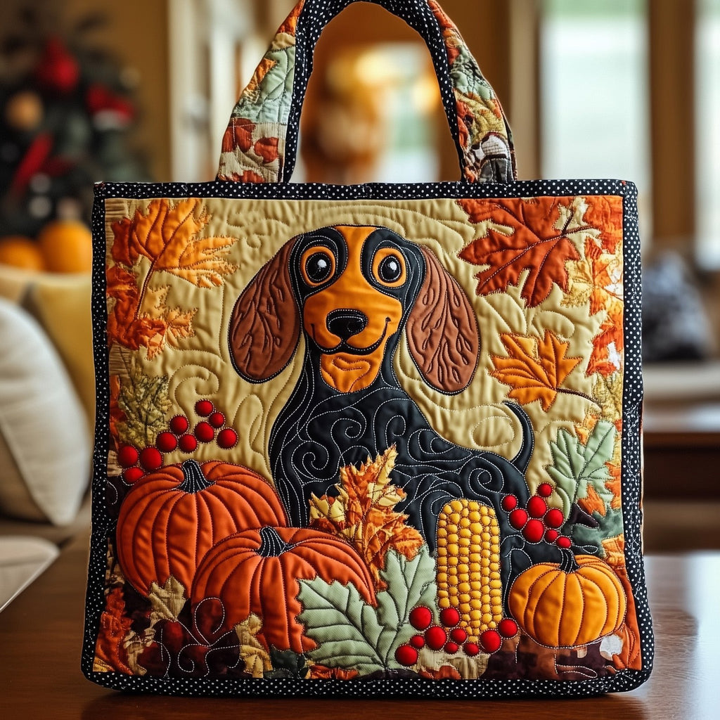 Dachshund Charm Quilted Tote Bag printed tote bag