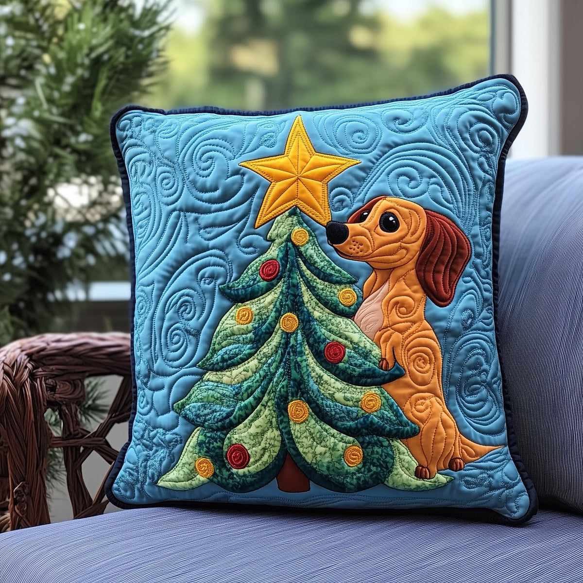 Dachshund Christmas Tree Quilted Cushion Cover printed cushion cover