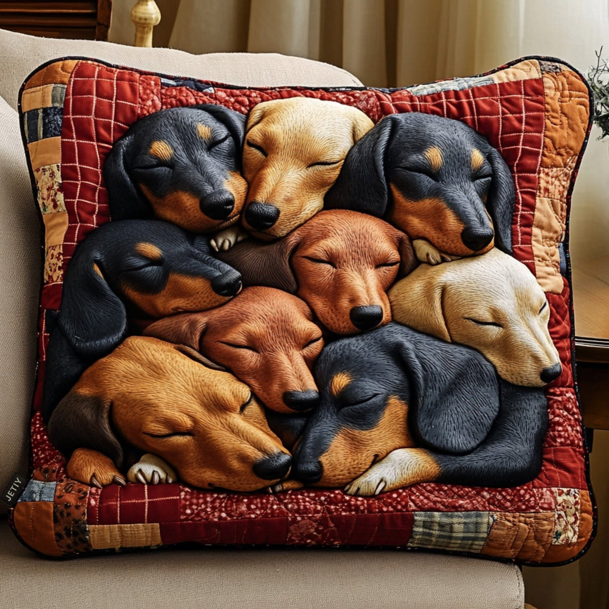 Dachshund Delight Quilted Bedding Cushion Cover printed cushion cover