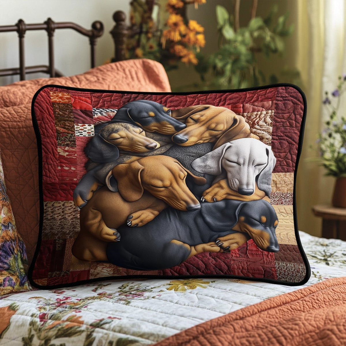 Dachshund Delight Quilted Bedding Cushion Cover printed cushion cover