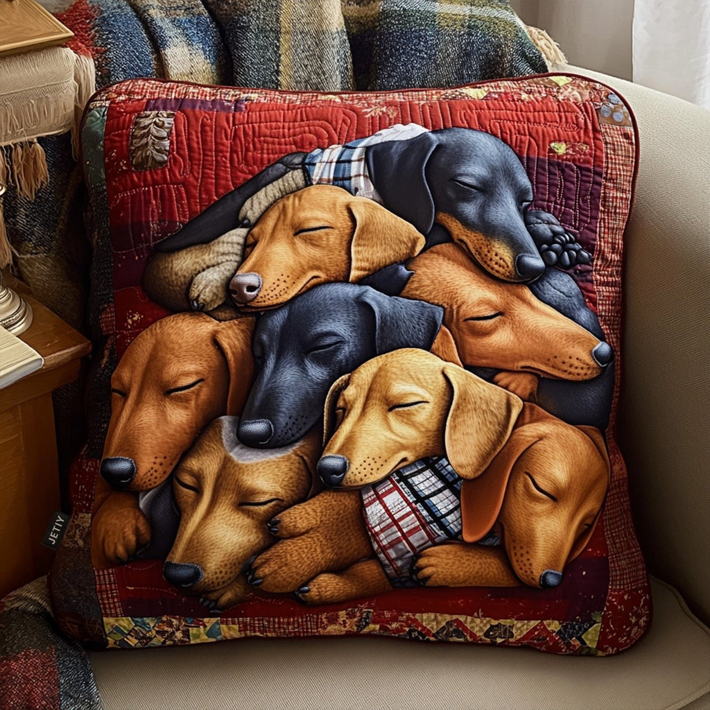 Dachshund Delight Quilted Cushion Cover printed cushion cover
