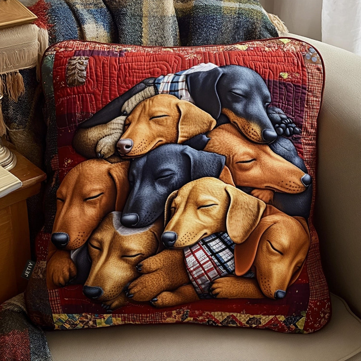 Dachshund Delight Quilted Cushion Cover printed cushion cover