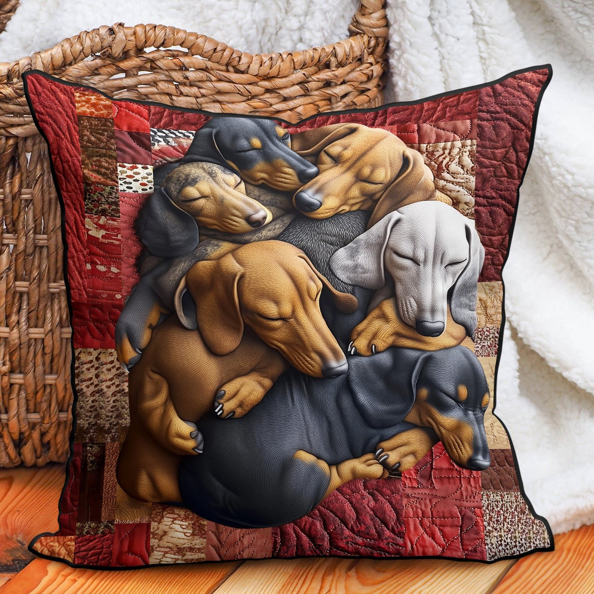Dachshund Delight Quilted Cushion Cover printed cushion cover