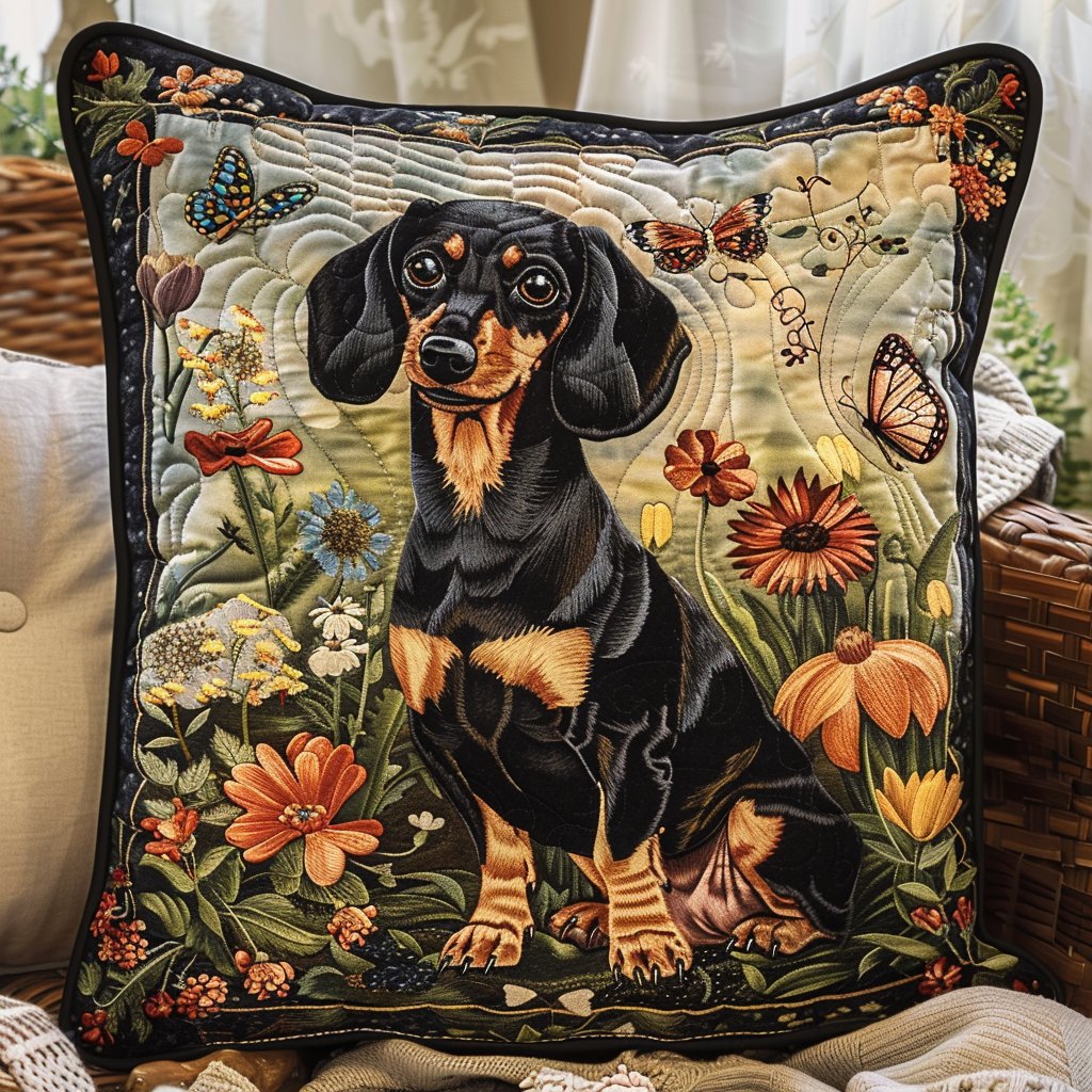Dachshund Dreams Quilted Cushion Cover printed cushion cover