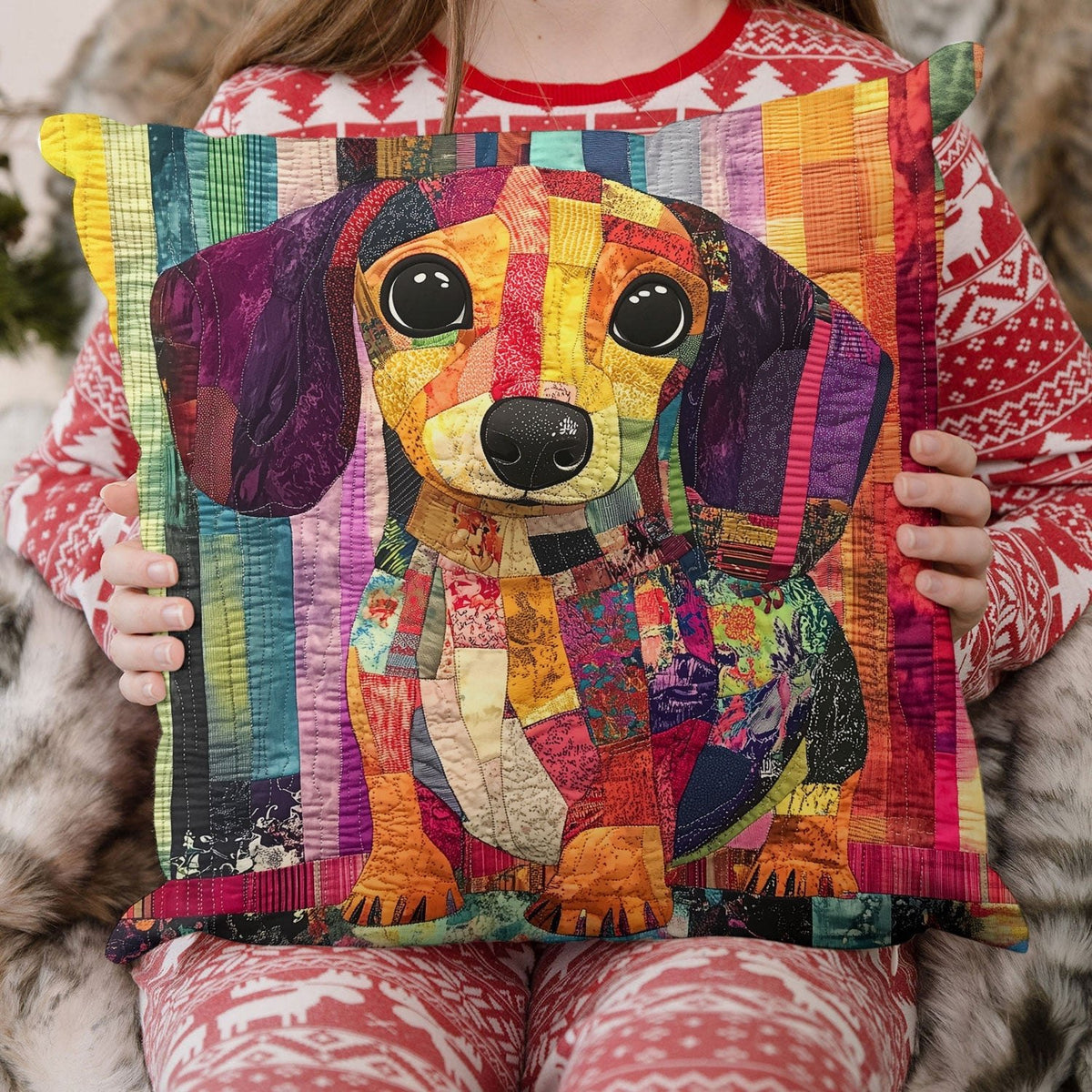 Dachshund Joy Quilted Cushion Cover printed cushion cover