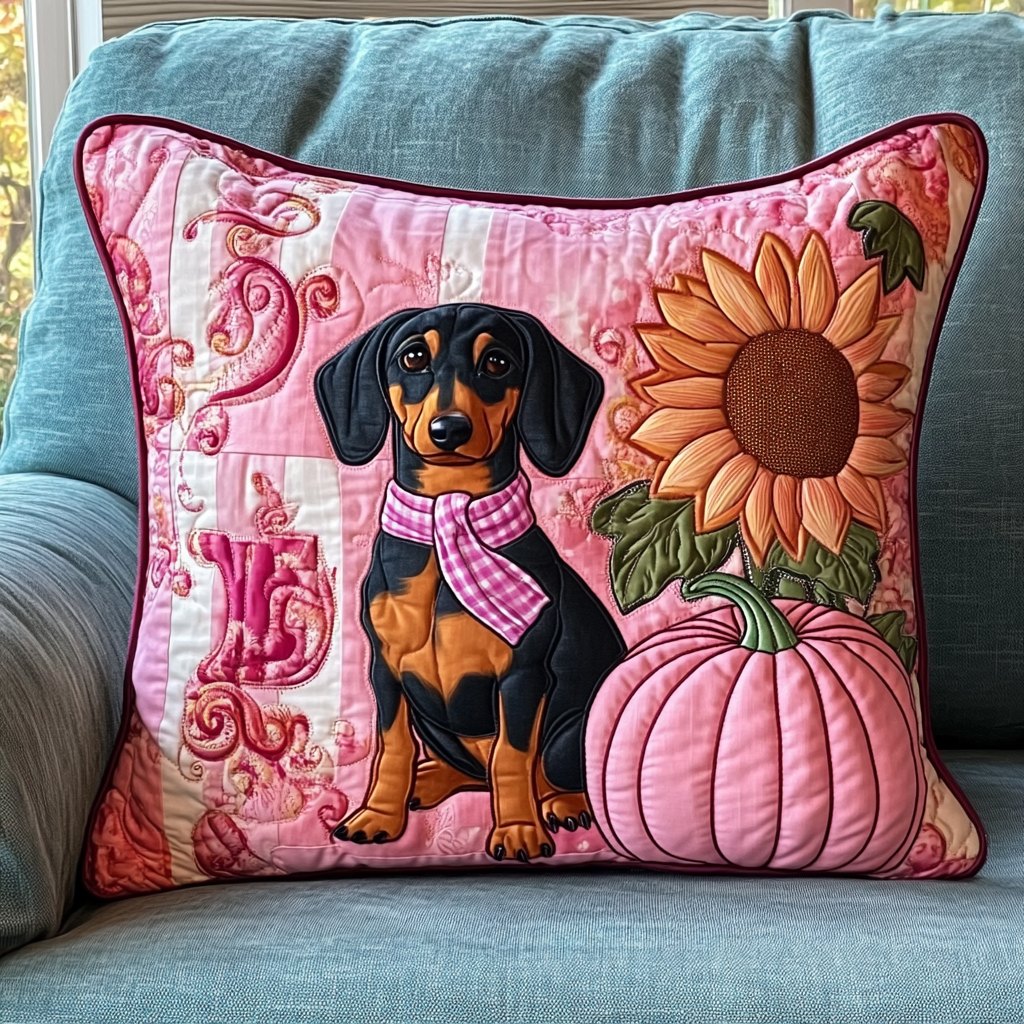 Dachshund Love Pink Quilted Cushion Cover printed cushion cover