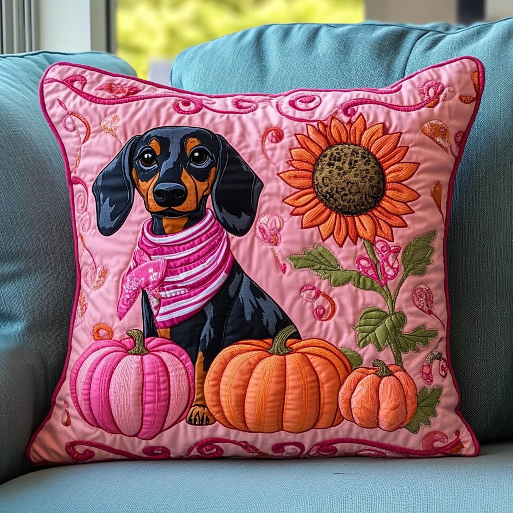 Dachshund Love Pink Quilted Cushion Cover printed cushion cover