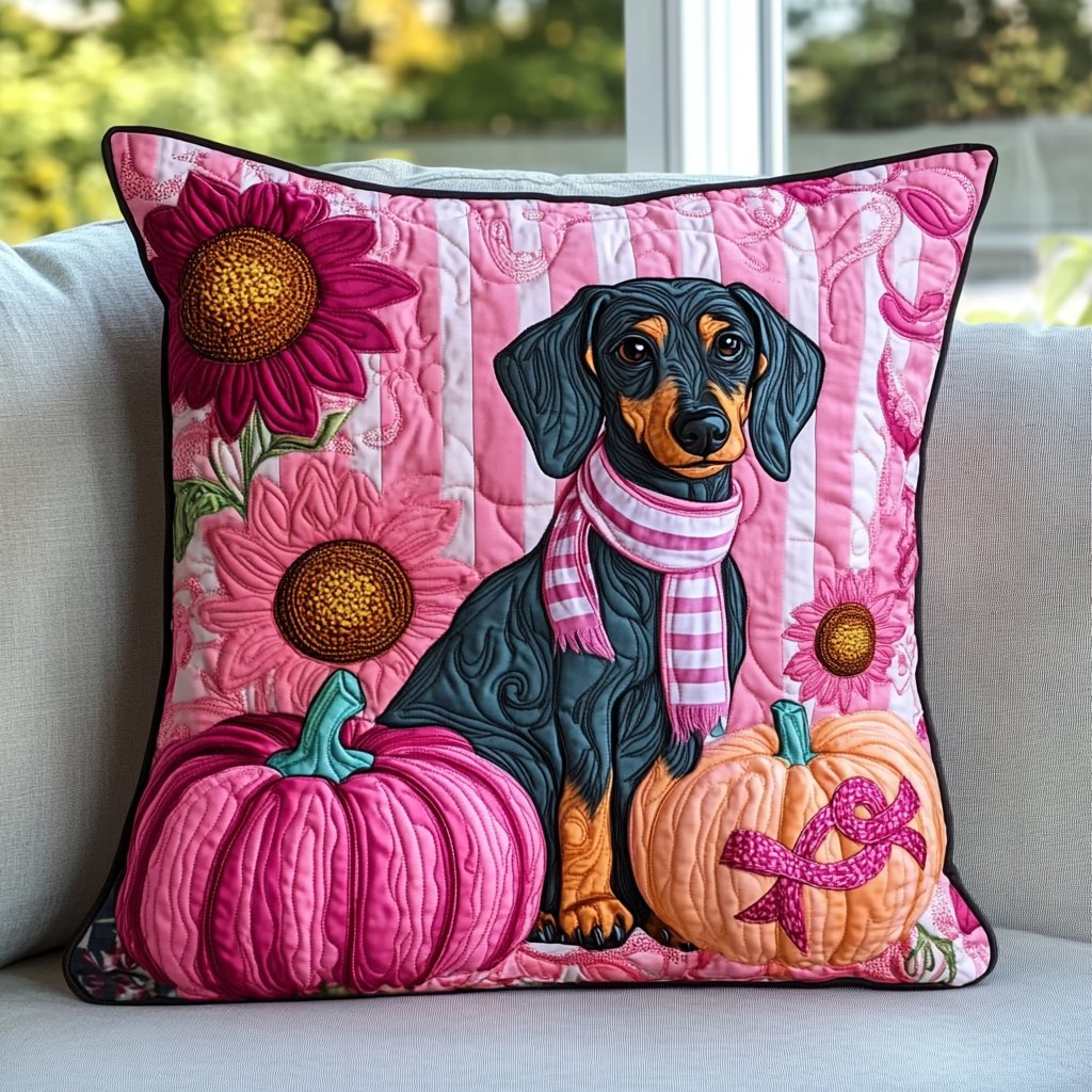Dachshund Love Pink Quilted Cushion Cover printed cushion cover