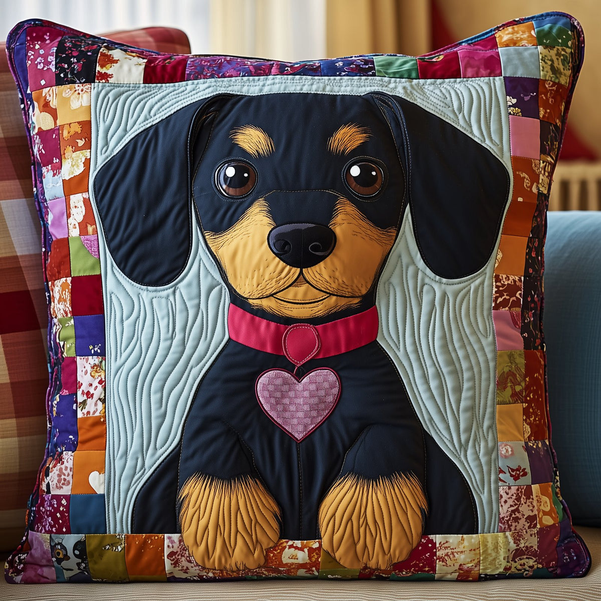 Dachshund Love Quilted Cushion Cover printed cushion cover