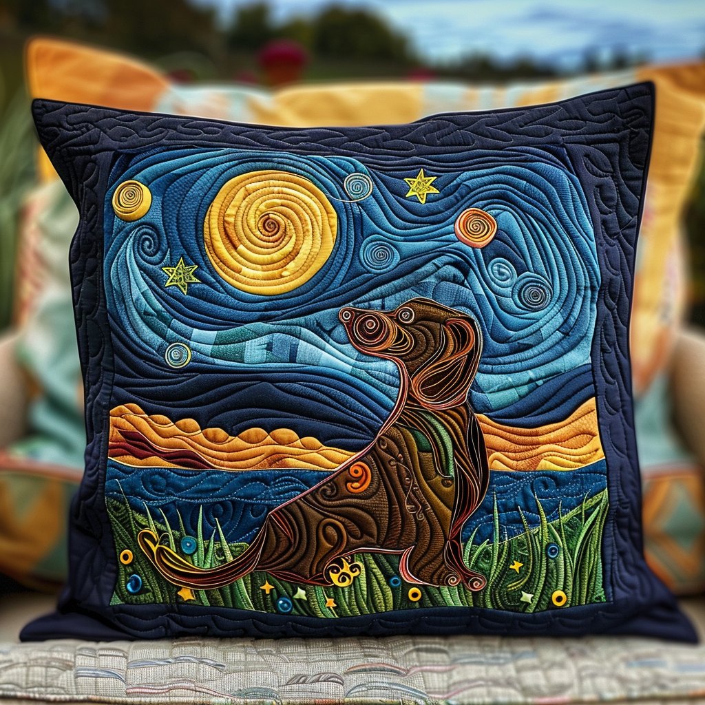 Dachshund Stargazing Quilted Cushion Cover printed cushion cover