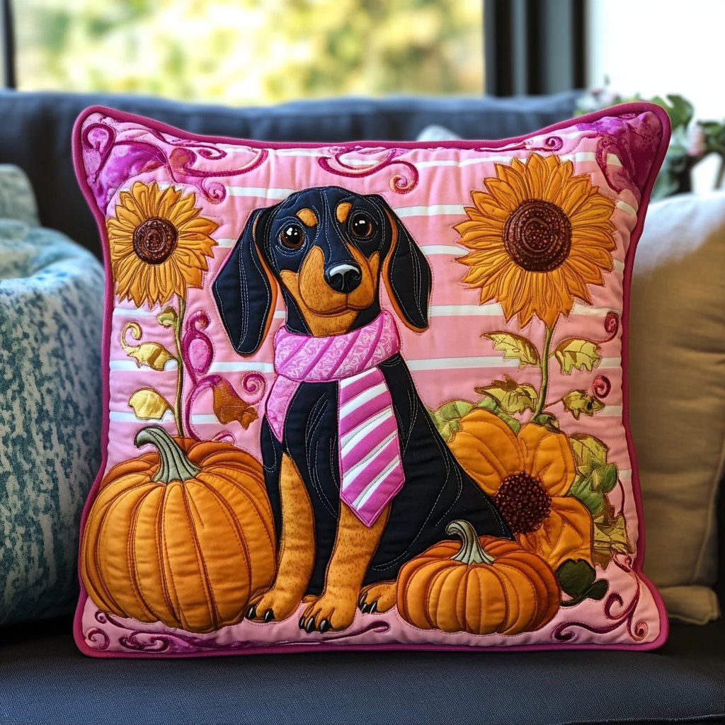 Dachshund Wear Pink Quilted Cushion Cover printed cushion cover