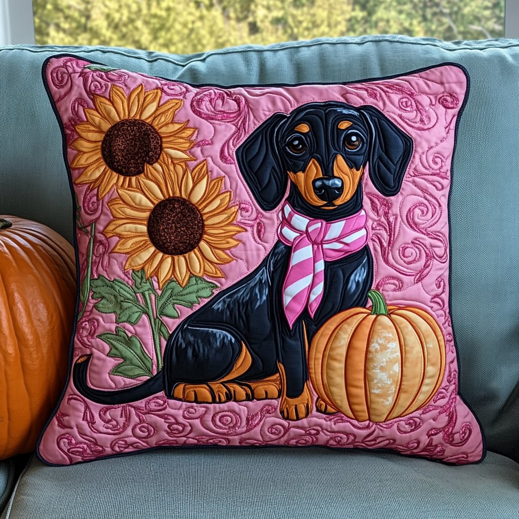 Dachshund Wear Pink Quilted Cushion Cover printed cushion cover