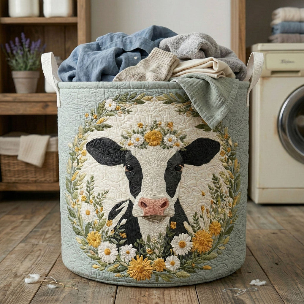 Daisy Cow Garden Quilted Laundry Hamper printed laundry hamper