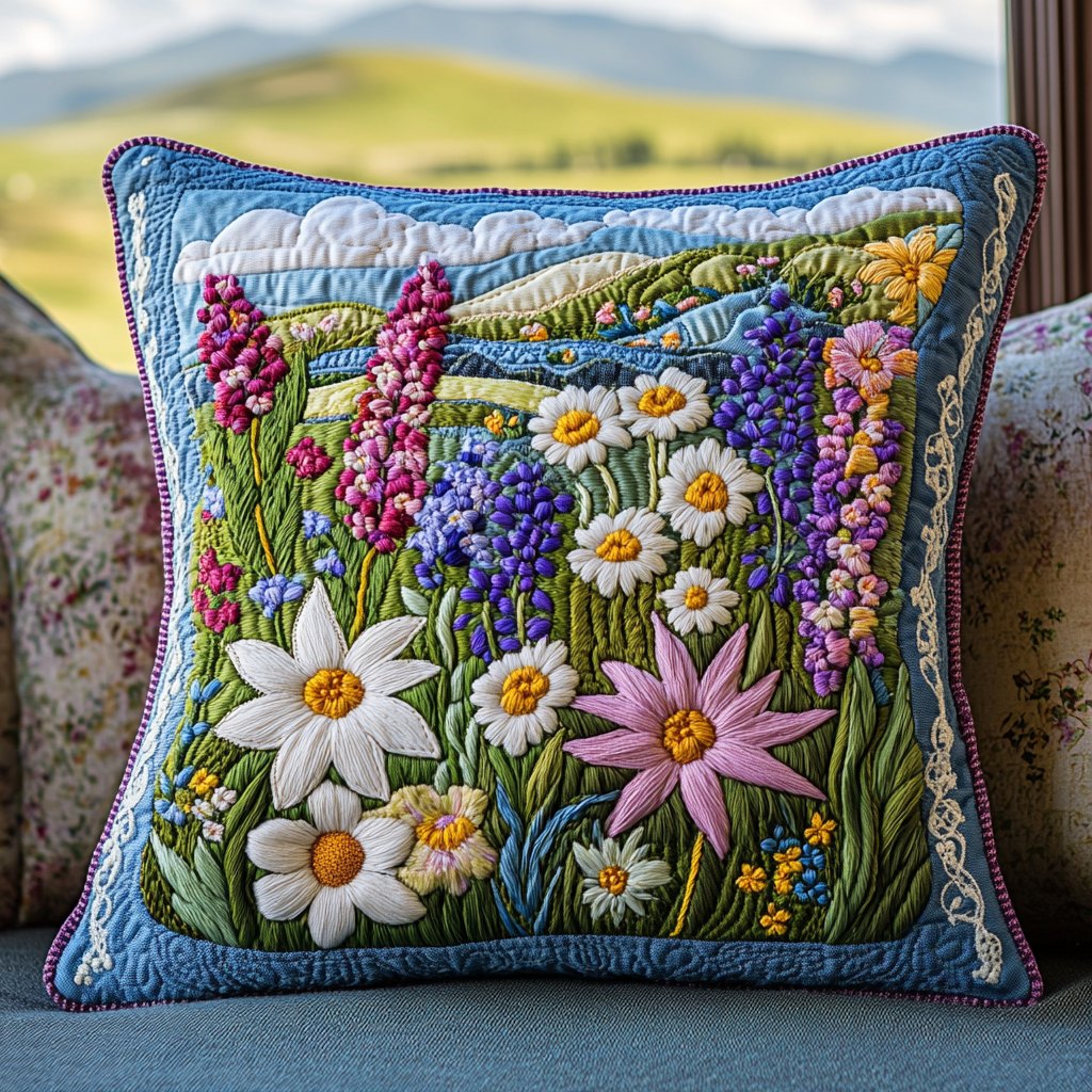 Daisy Delight Quilted Cushion Cover printed cushion cover