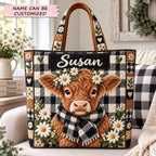 Daisy Highland Cow Quilted Tote Bag QTCUZ printed tote bag