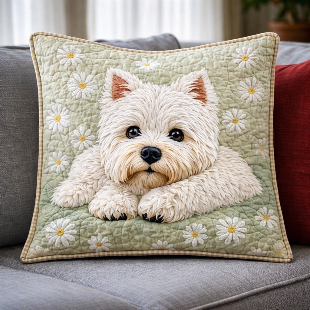 Daisy Westie Dream Quilted Cushion Cover printed cushion cover