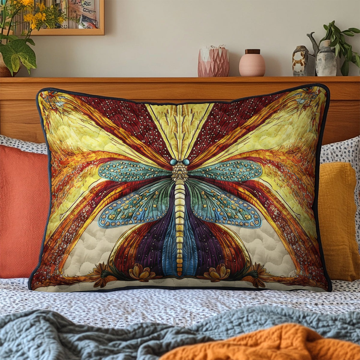 Dancing Dragonfly Quilted Bedding Cushion Cover printed cushion cover